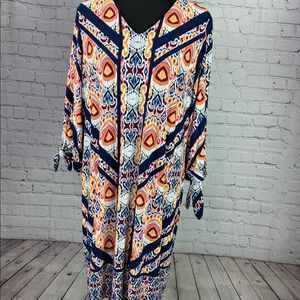 Chico’s Shift Dress Fleur De Lis Tie Sleeve 3 XL